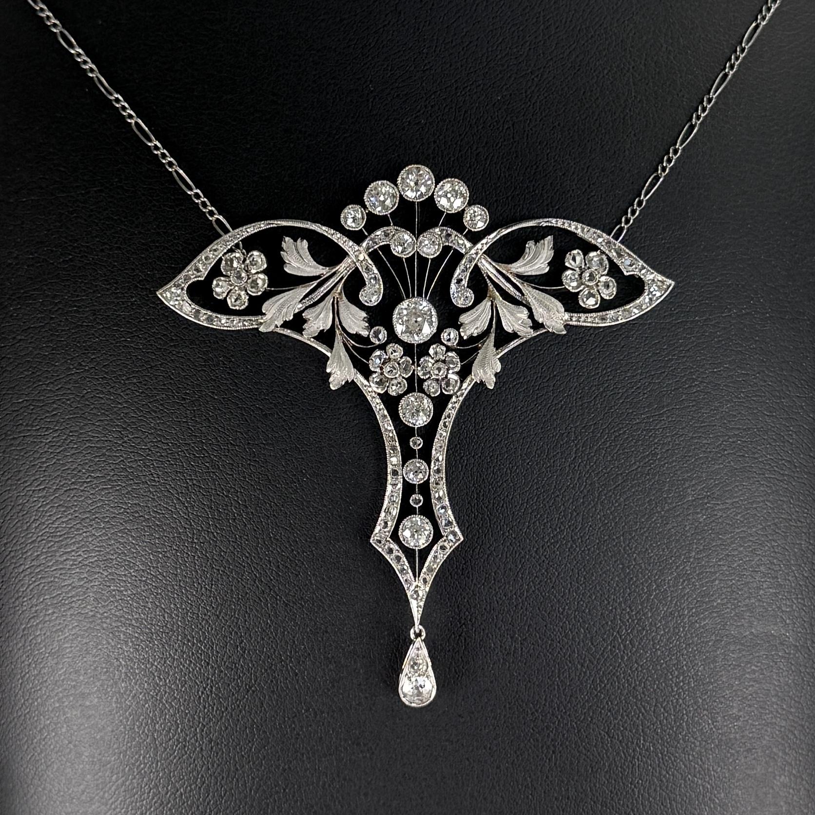 Circa 1910's Antique Edwardian Lavalier Necklace Platinum