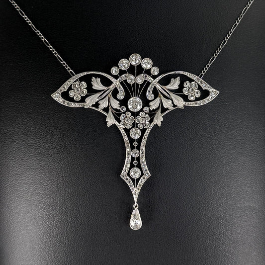 Circa 1910's Antique Edwardian Lavalier Necklace Platinum
