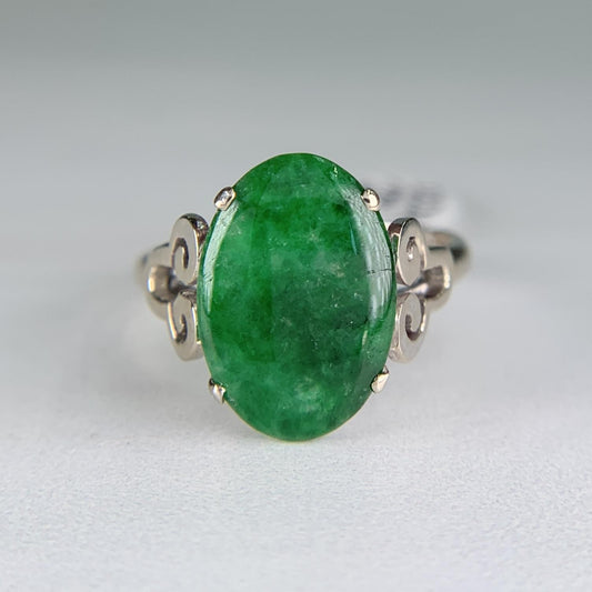 1940's Vintage Jadeite Jade Ring 14k White Gold