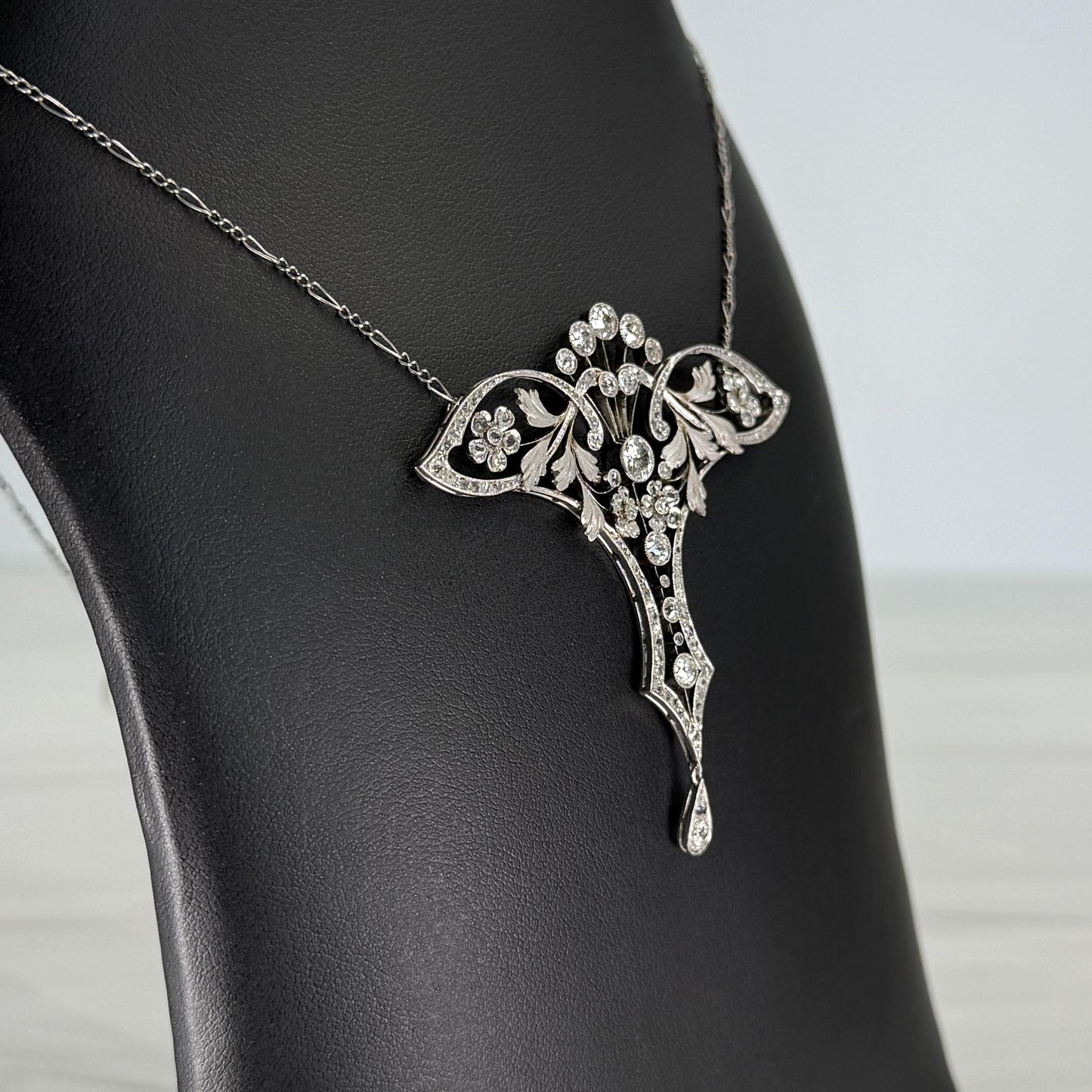 Circa 1910's Antique Edwardian Lavalier Necklace Platinum