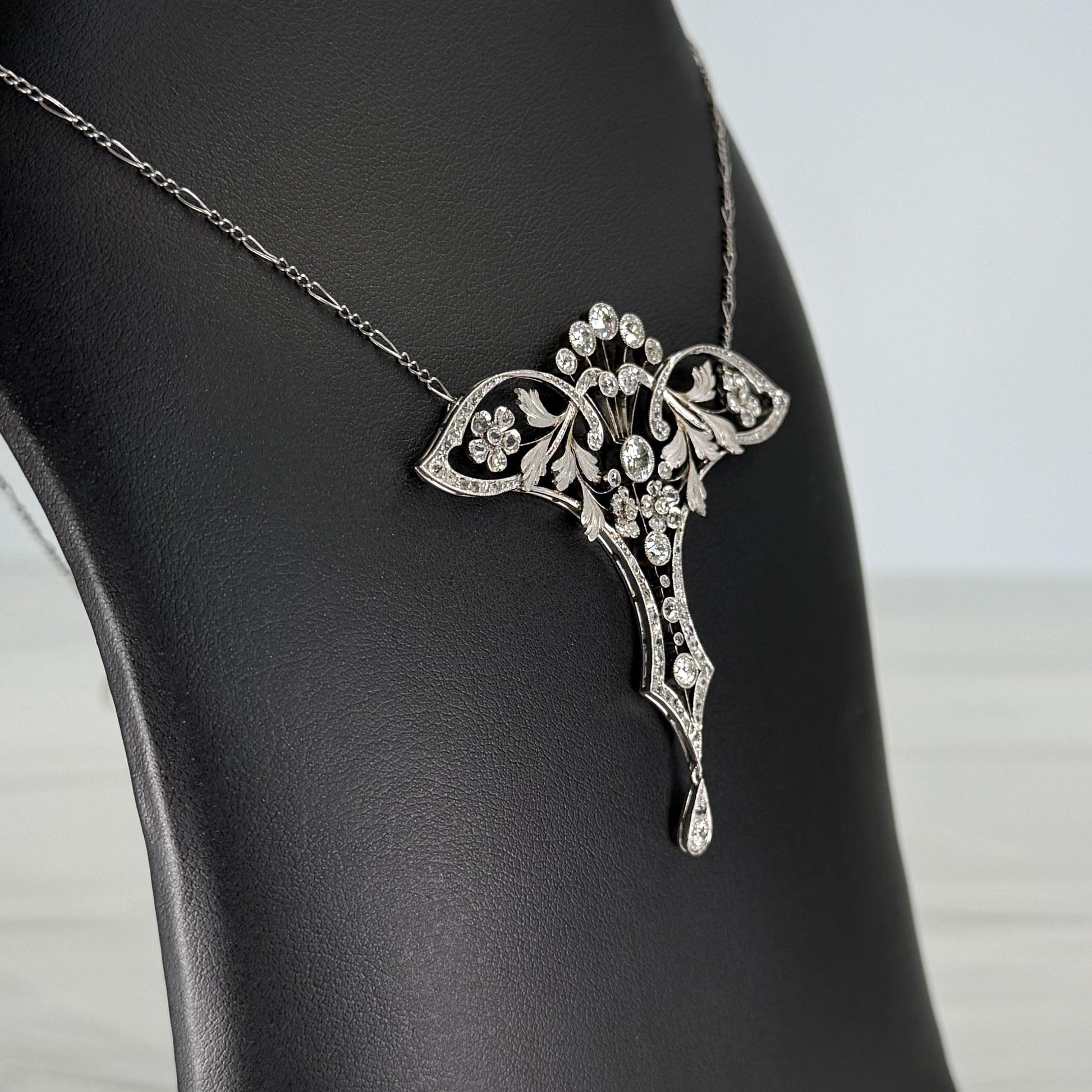 Circa 1910's Antique Edwardian Lavalier Necklace Platinum