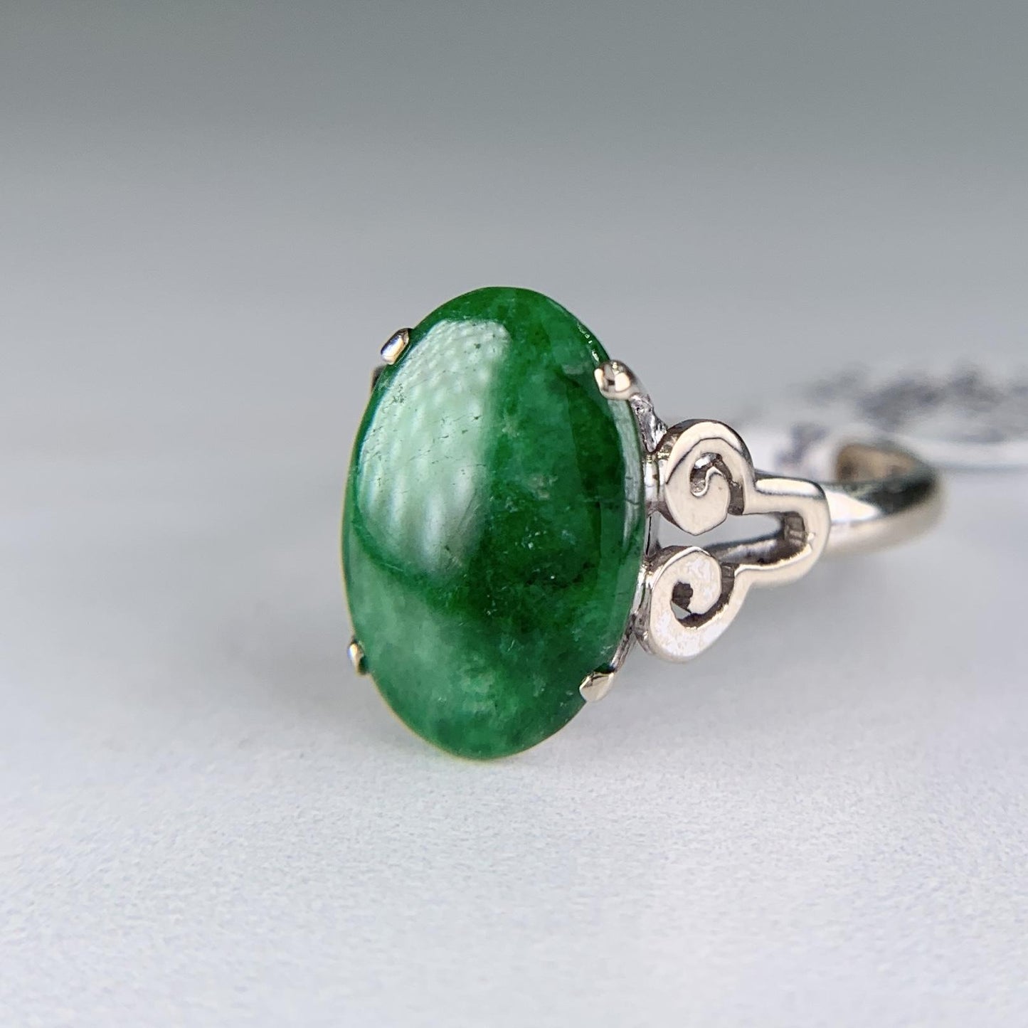 1940's Vintage Jadeite Jade Ring 14k White Gold