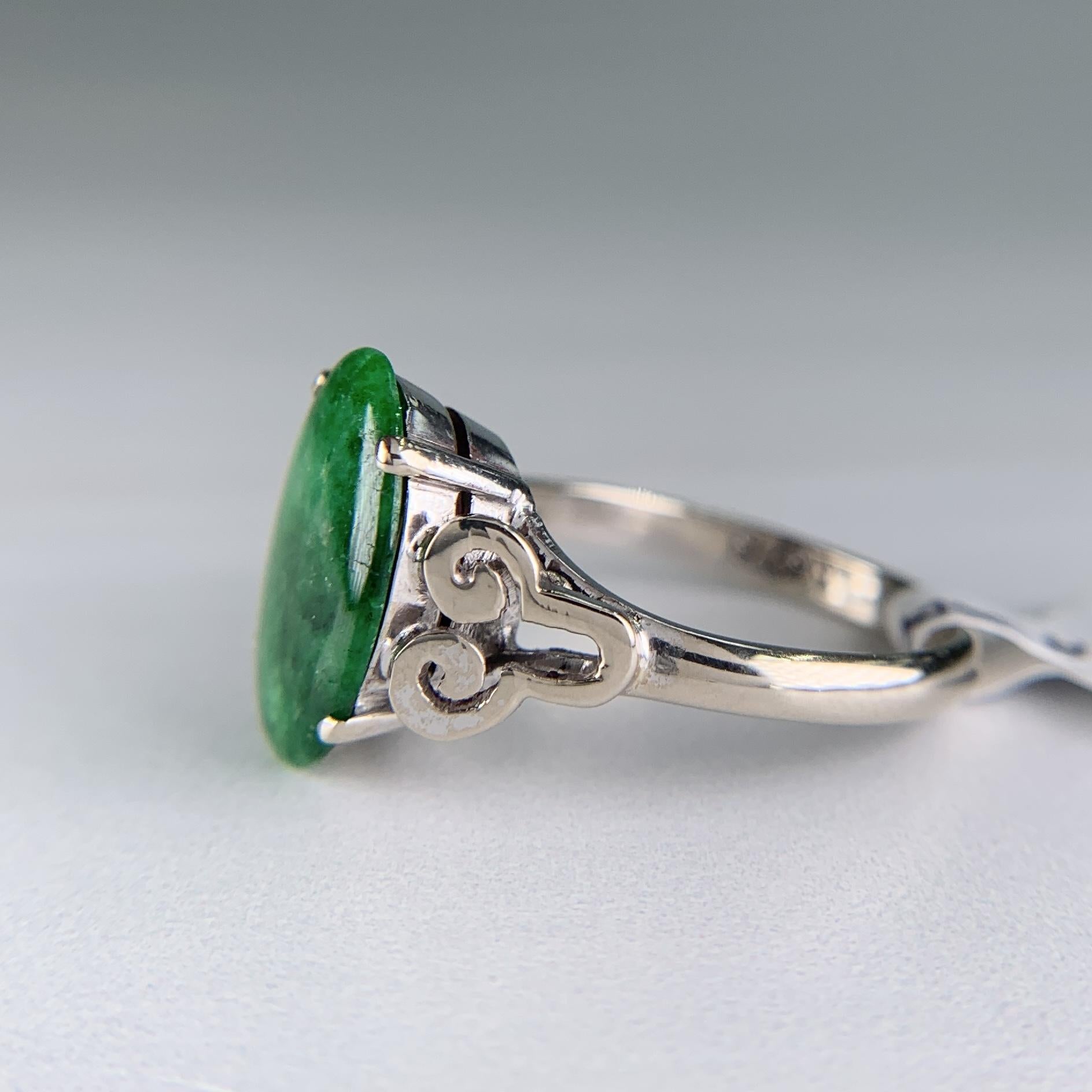 1940's Vintage Jadeite Jade Ring 14k White Gold