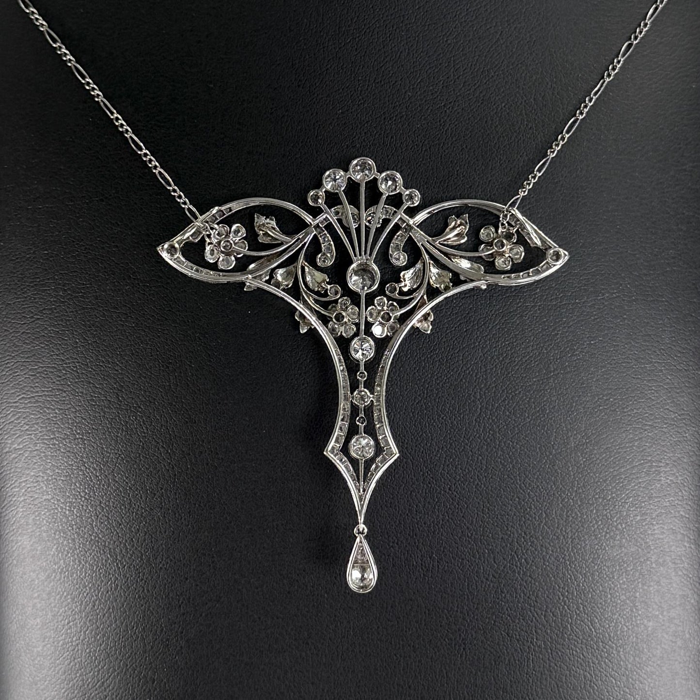 Circa 1910's Antique Edwardian Lavalier Necklace Platinum