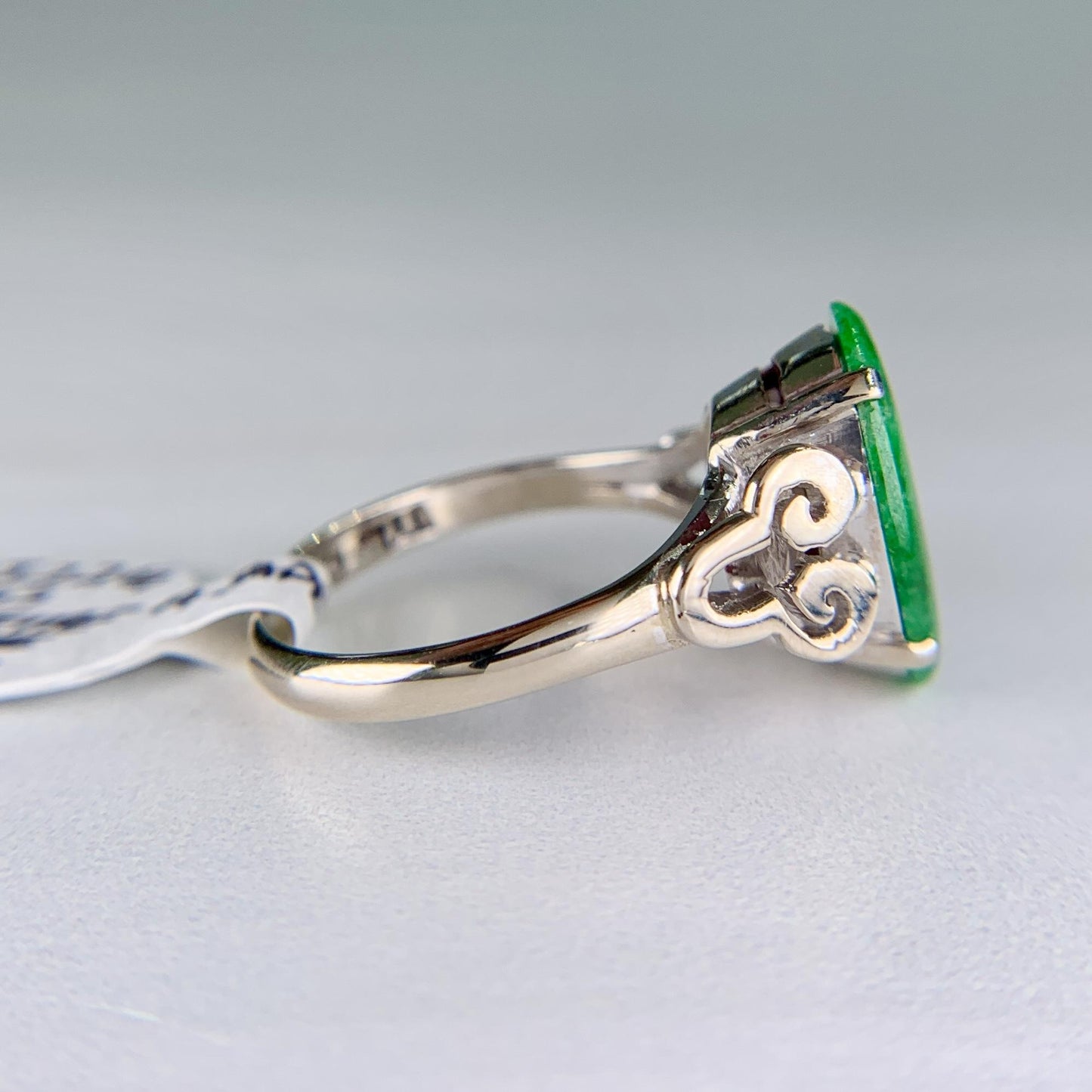 1940's Vintage Jadeite Jade Ring 14k White Gold