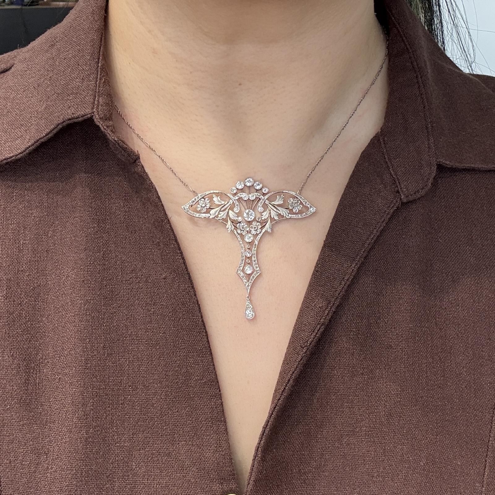 Circa 1910's Antique Edwardian Lavalier Necklace Platinum