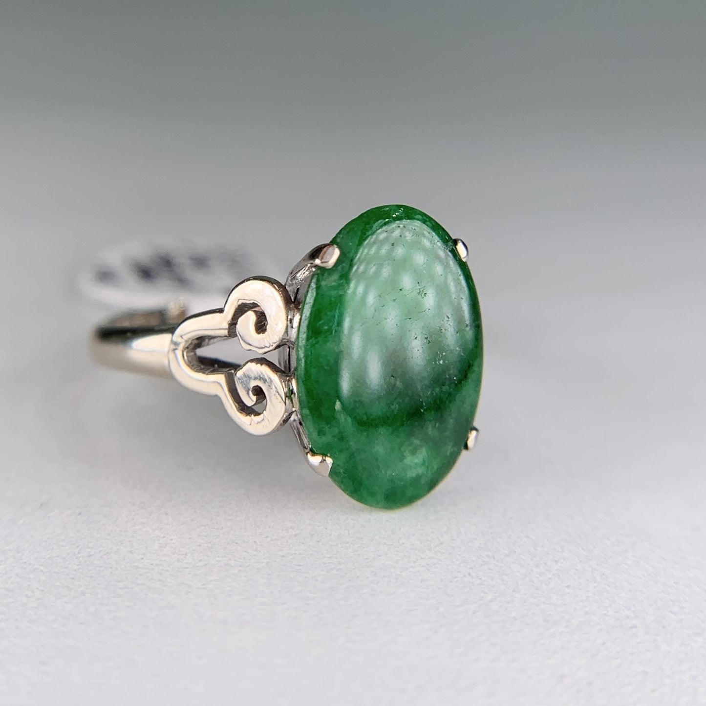 1940's Vintage Jadeite Jade Ring 14k White Gold