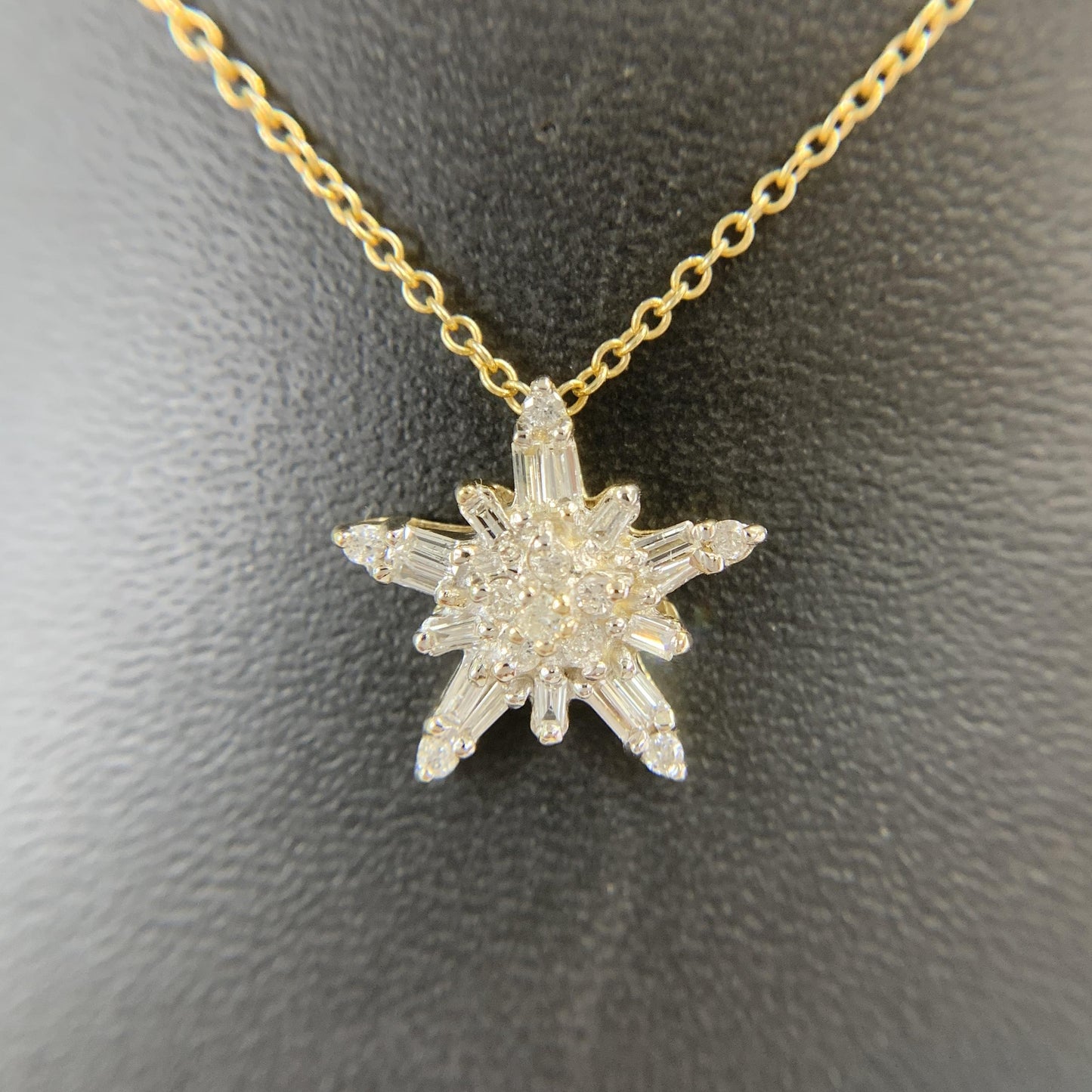 Diamond Star Cluster Necklace 14k White and Yellow Gold