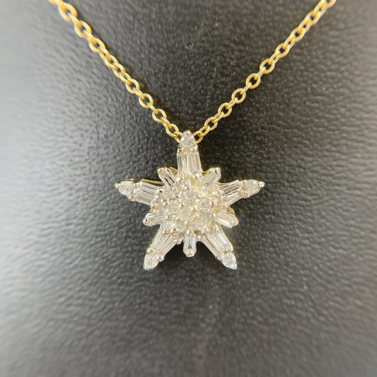 Diamond Star Cluster Necklace 14k White and Yellow Gold