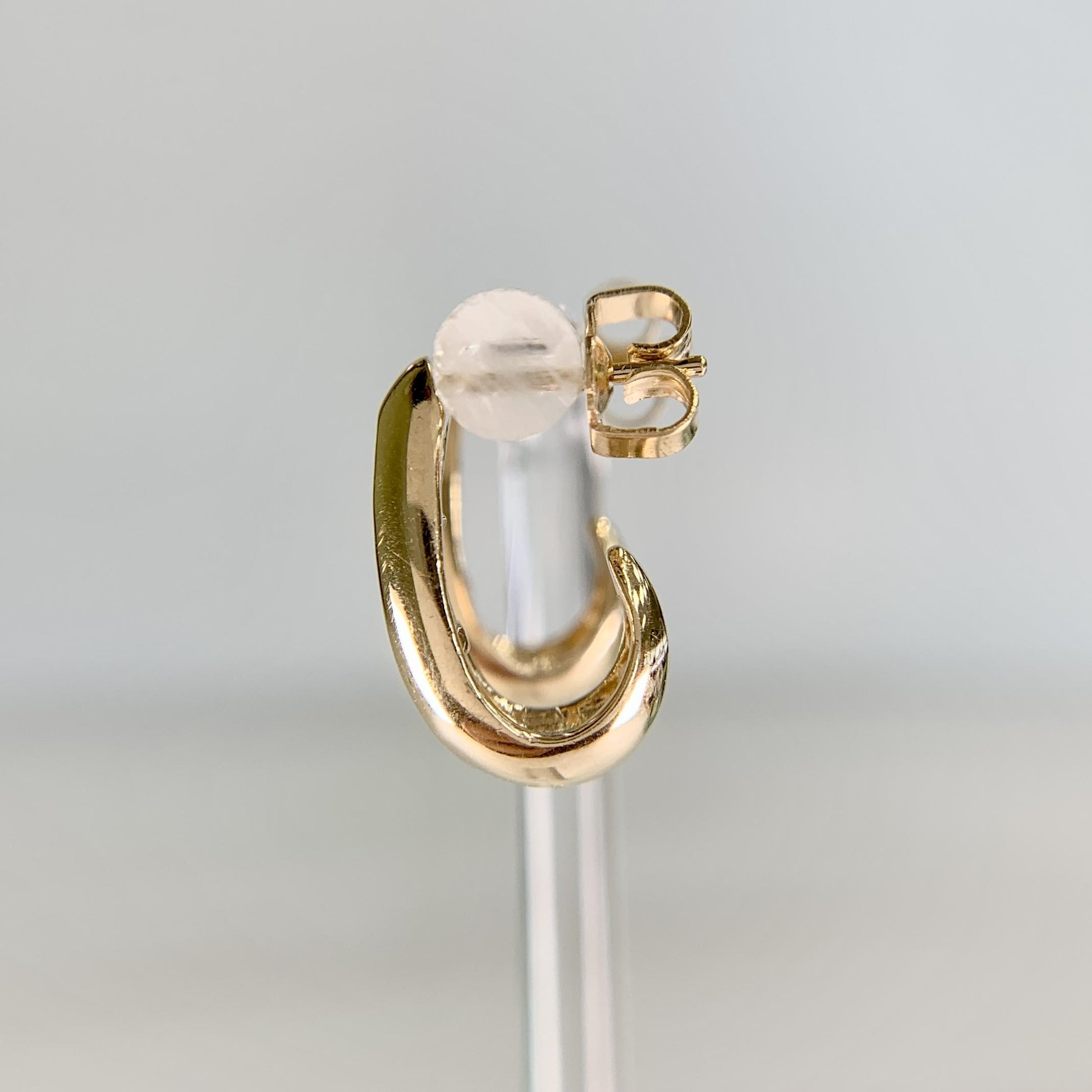 Ruby and Diamond J Shaped Hoop Huggie Earrings 14k Yellow Gold