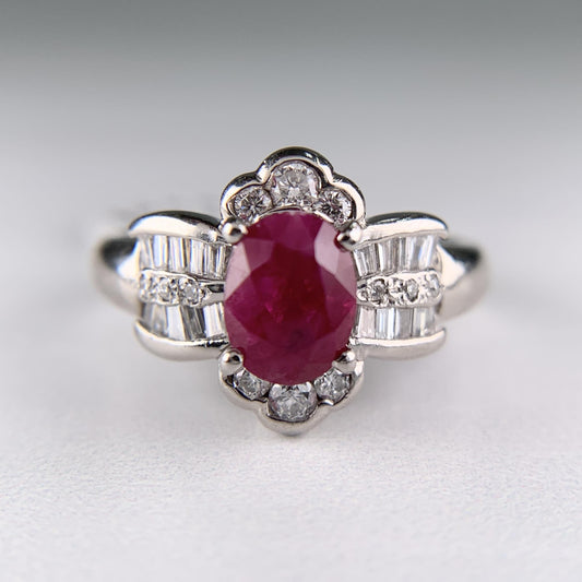 Estate Ruby and Diamond Ring Platinum