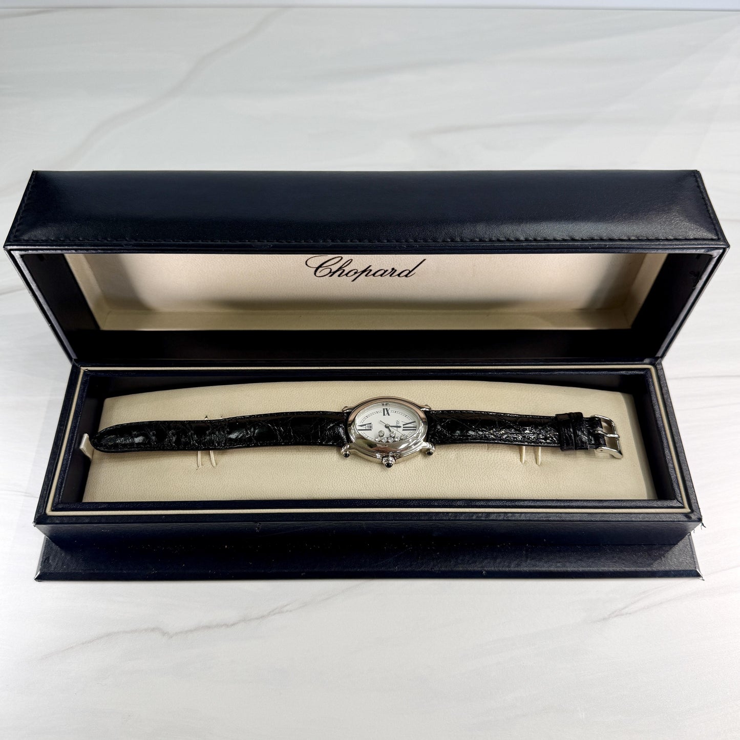 Chopard Happy Sport 7 Diamond Watch 18k White Gold Box and Books