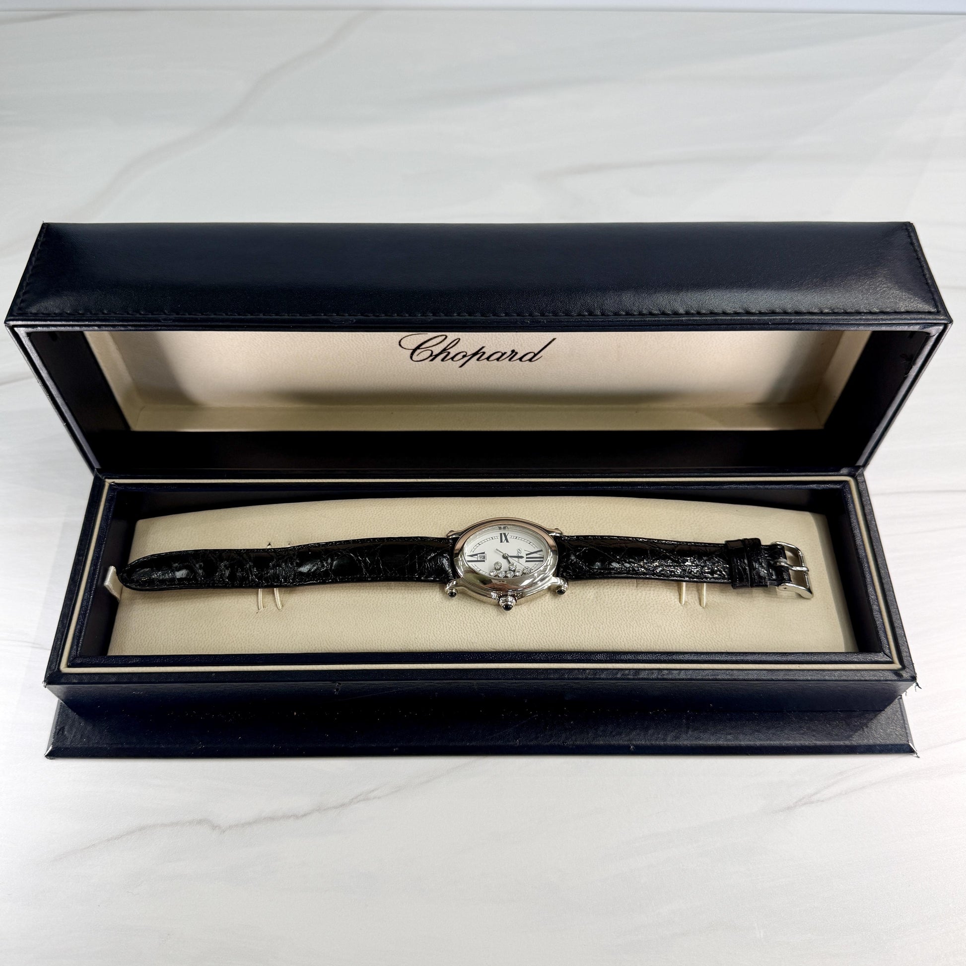 Chopard Happy Sport 7 Diamond Watch 18k White Gold Box and Books
