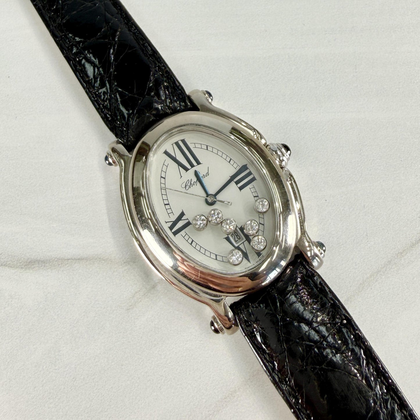 Chopard Happy Sport 7 Diamond Watch 18k White Gold Box and Books