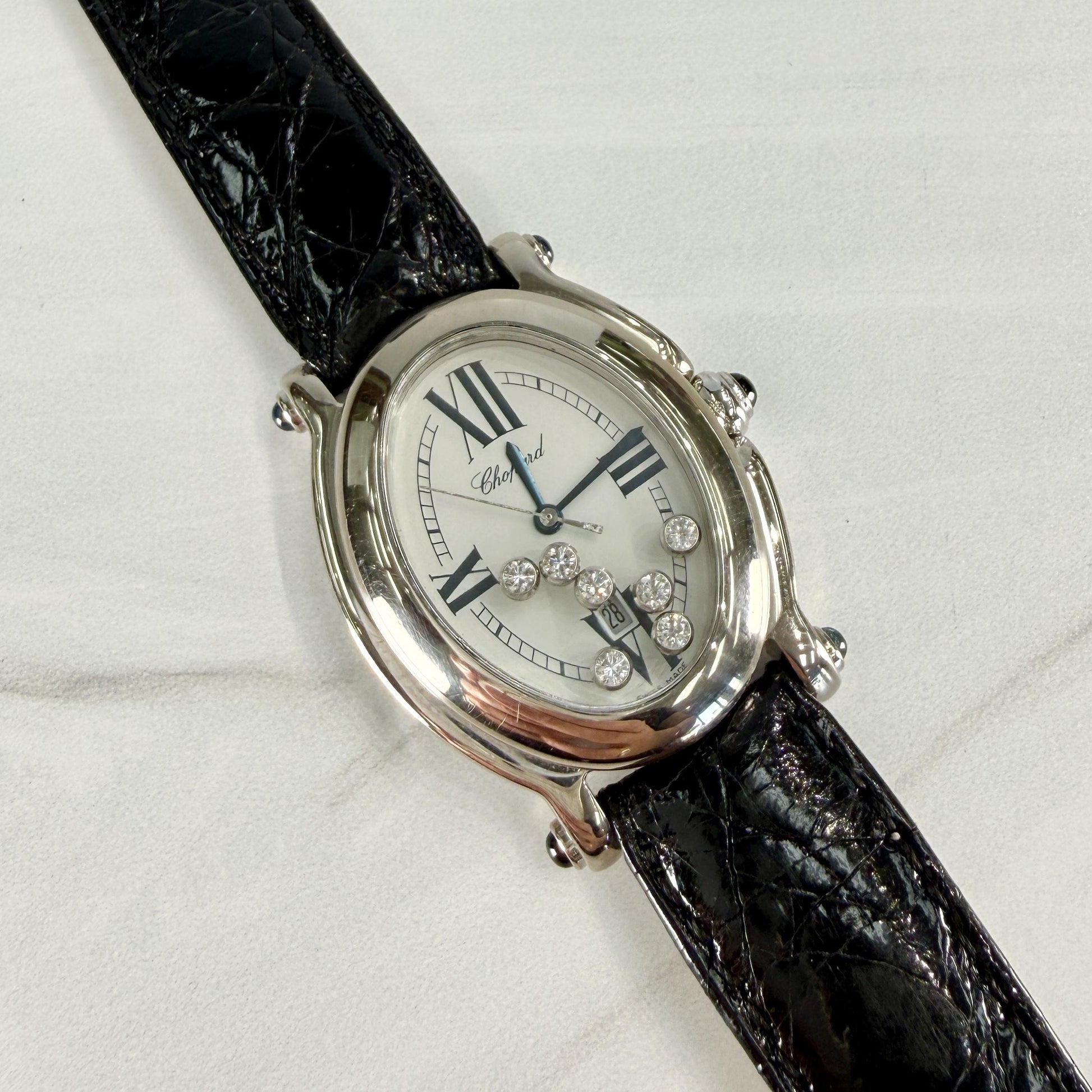 Chopard Happy Sport 7 Diamond Watch 18k White Gold Box and Books