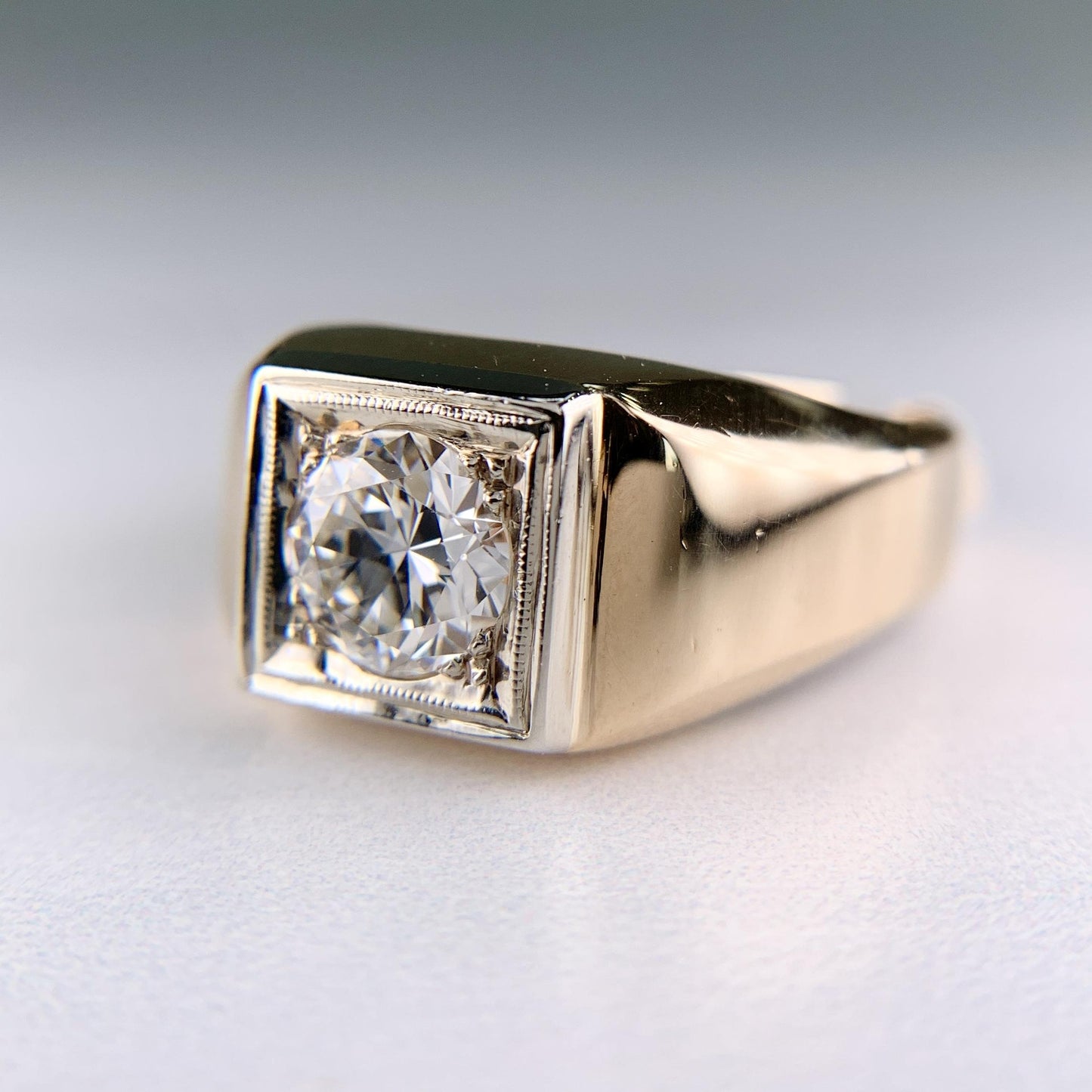 1940's Transitional Cut Diamond Ring 14k Two Tone Gold