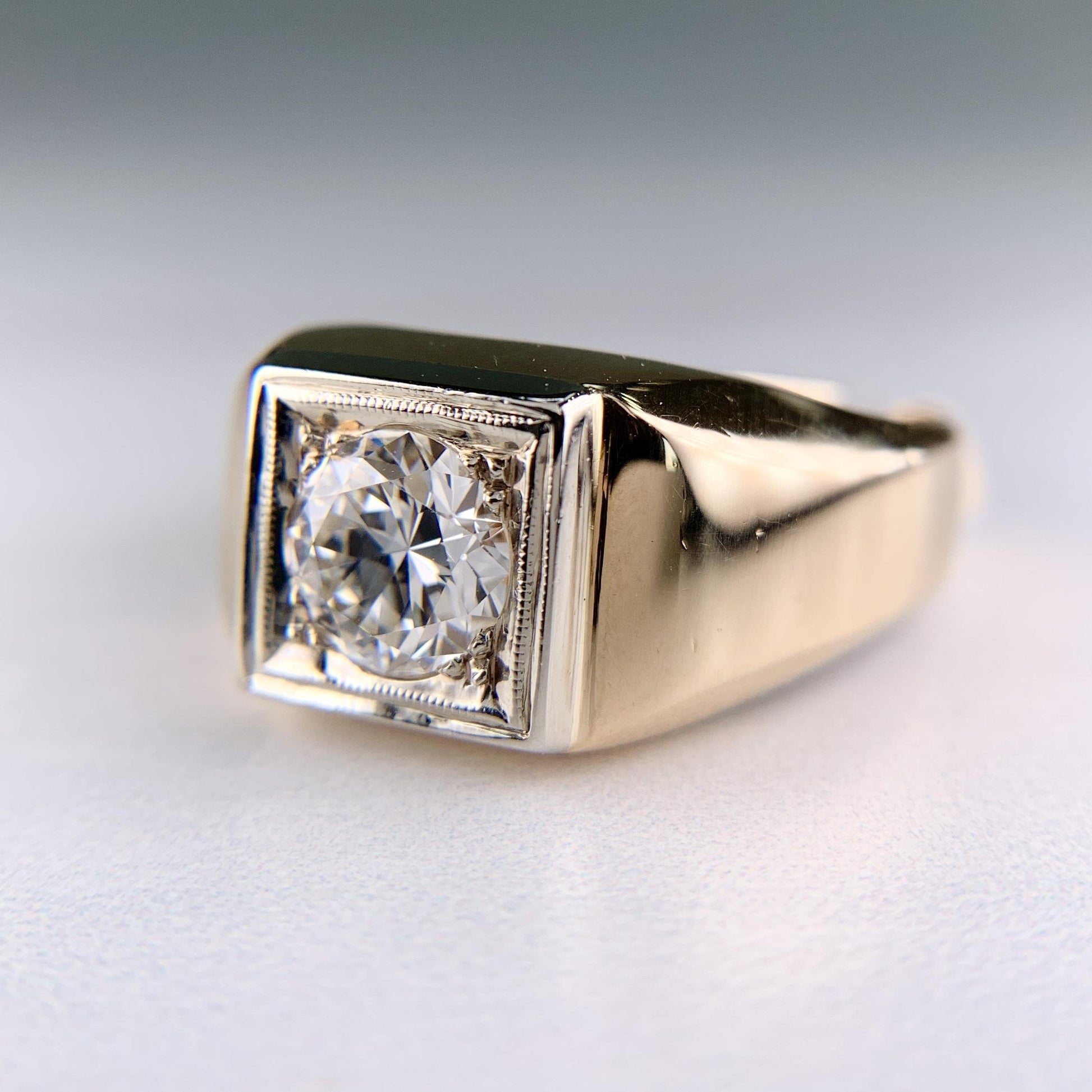 1940's Transitional Cut Diamond Ring 14k Two Tone Gold