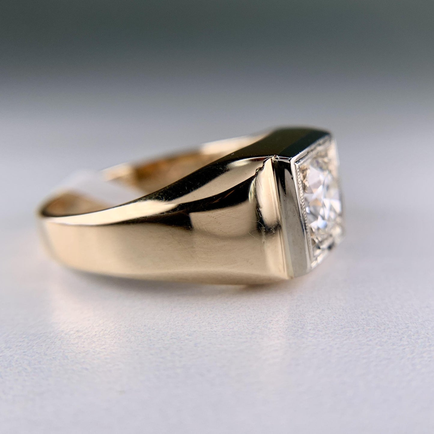 1940's Transitional Cut Diamond Ring 14k Two Tone Gold