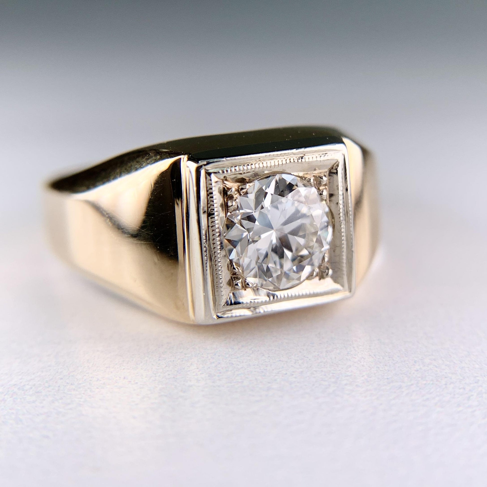 1940's Transitional Cut Diamond Ring 14k Two Tone Gold
