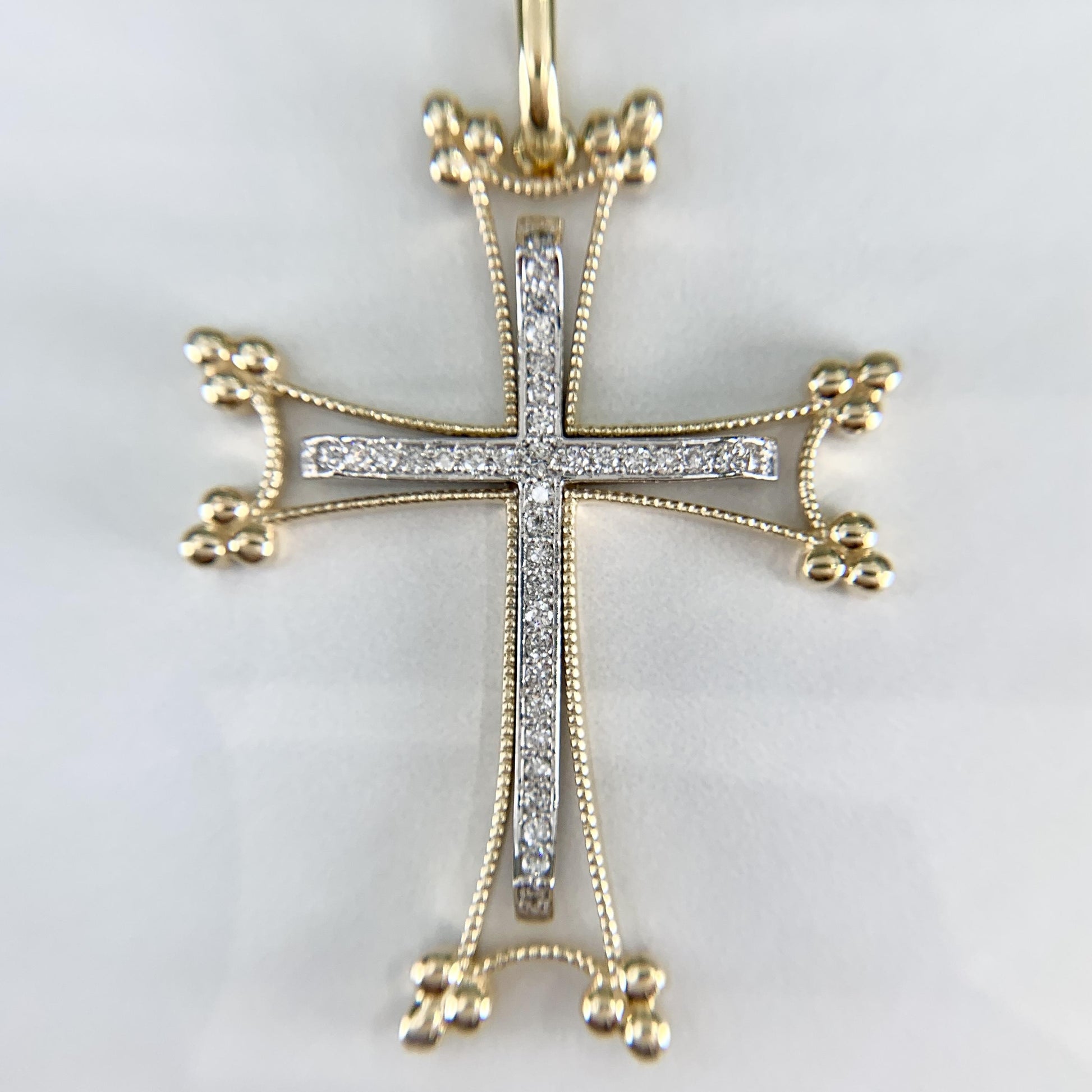 Large Two Tone Diamond Cross Pendant 14/18k Gold