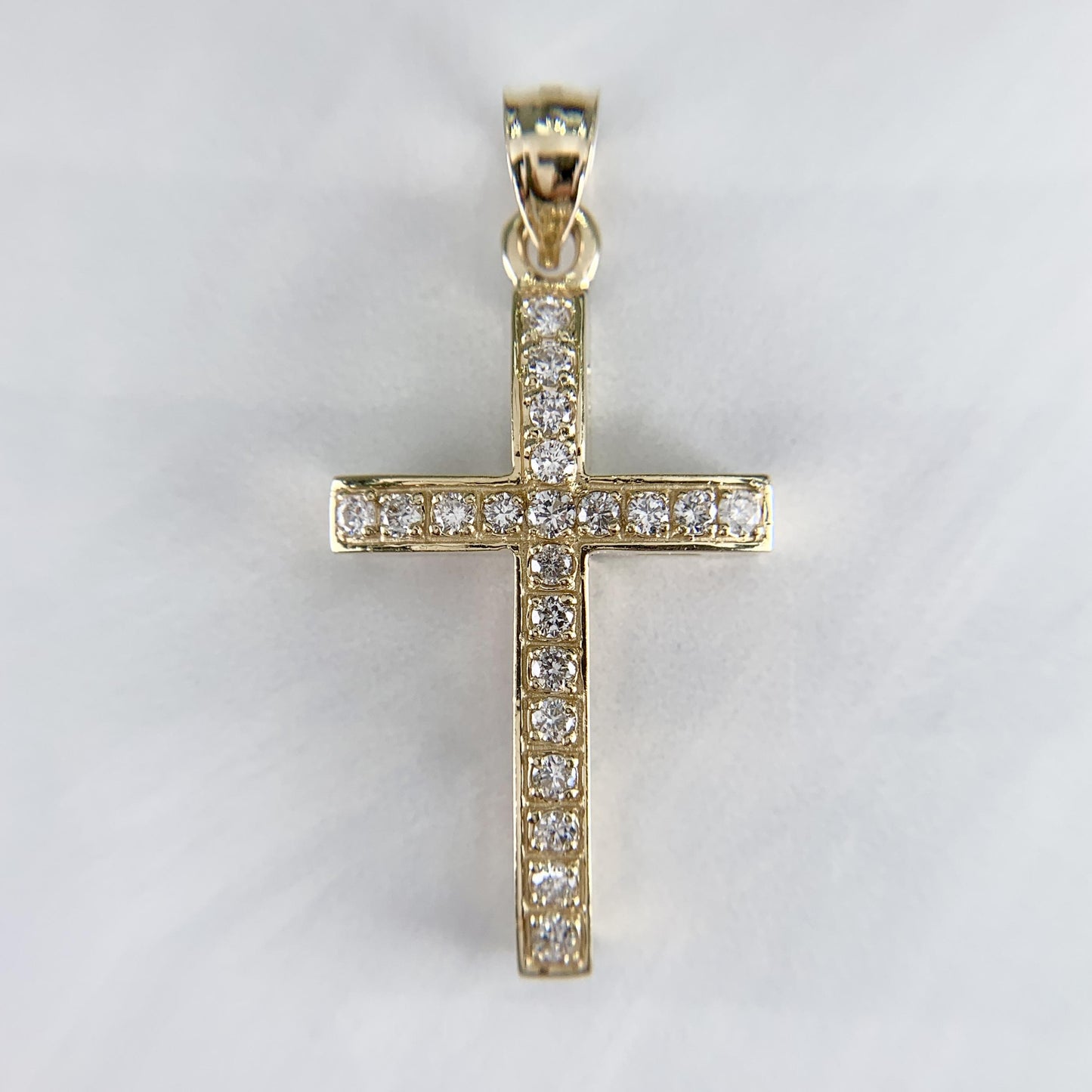 Medium Diamond Cross Pendant Necklace 14k Yellow Gold
