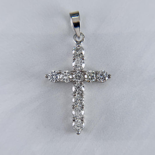 Small Diamond Cross Pendant Necklace 14k White Gold