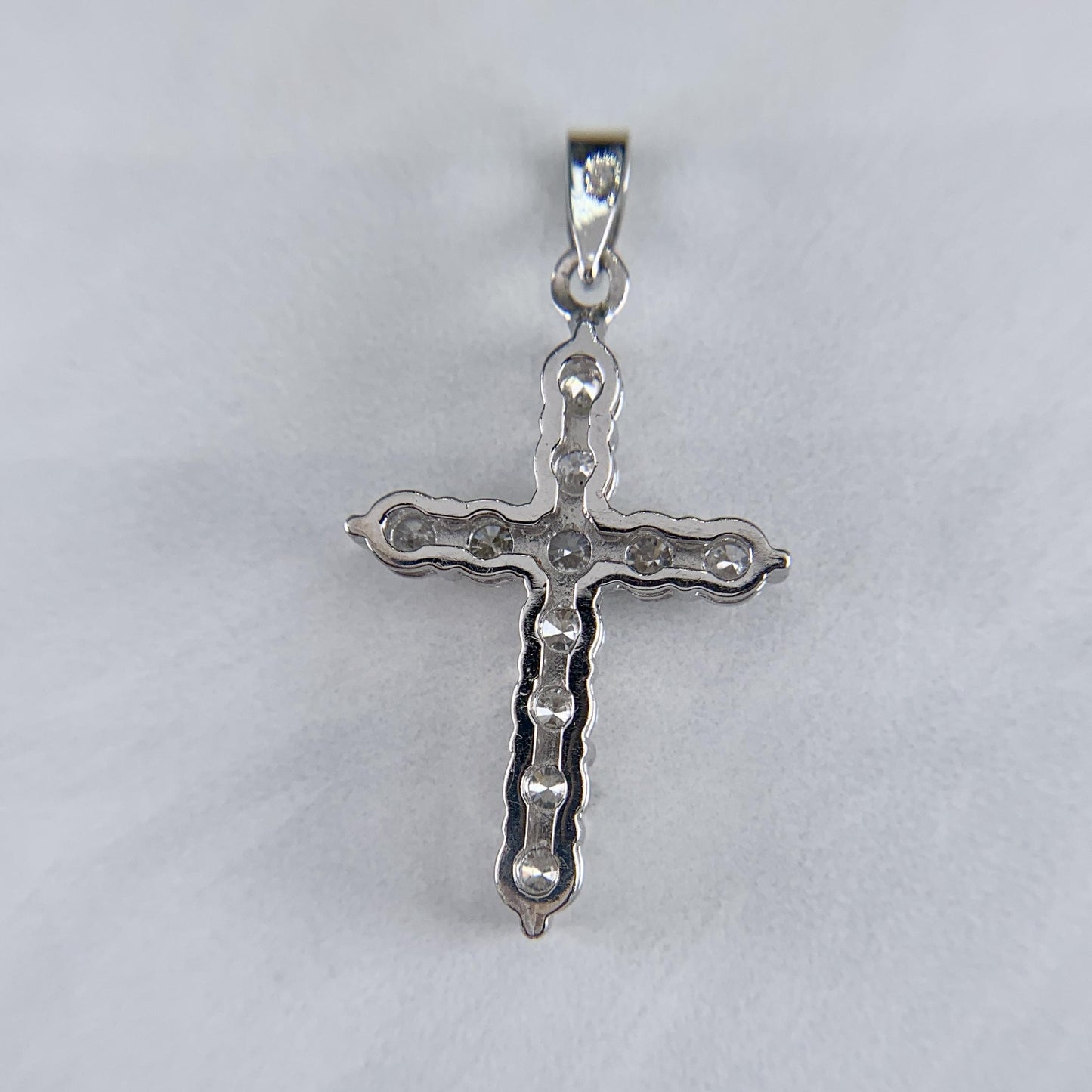 Small Diamond Cross Pendant Necklace 14k White Gold