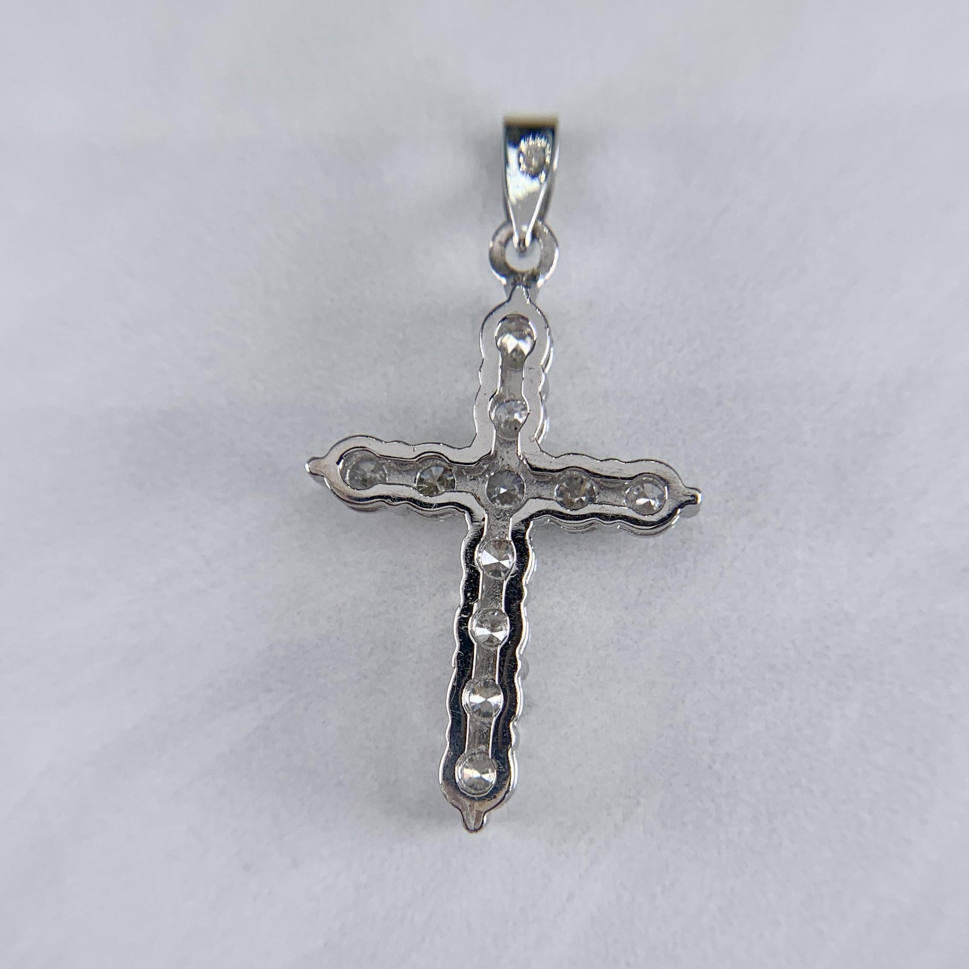 Small Diamond Cross Pendant Necklace 14k White Gold