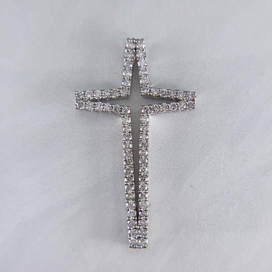 Cut Out Diamond Cross Pendant Necklace 18k White Gold