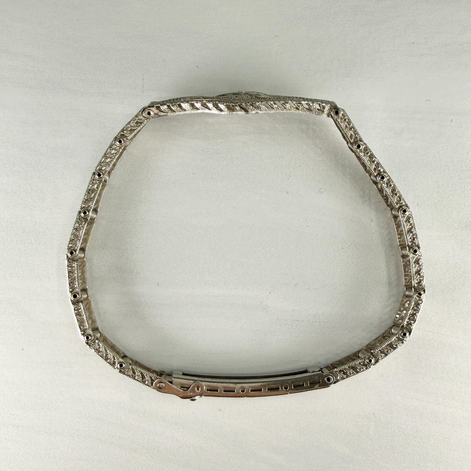 1930's Art Deco Filigree Bracelet made by Esemco 10k White Gold