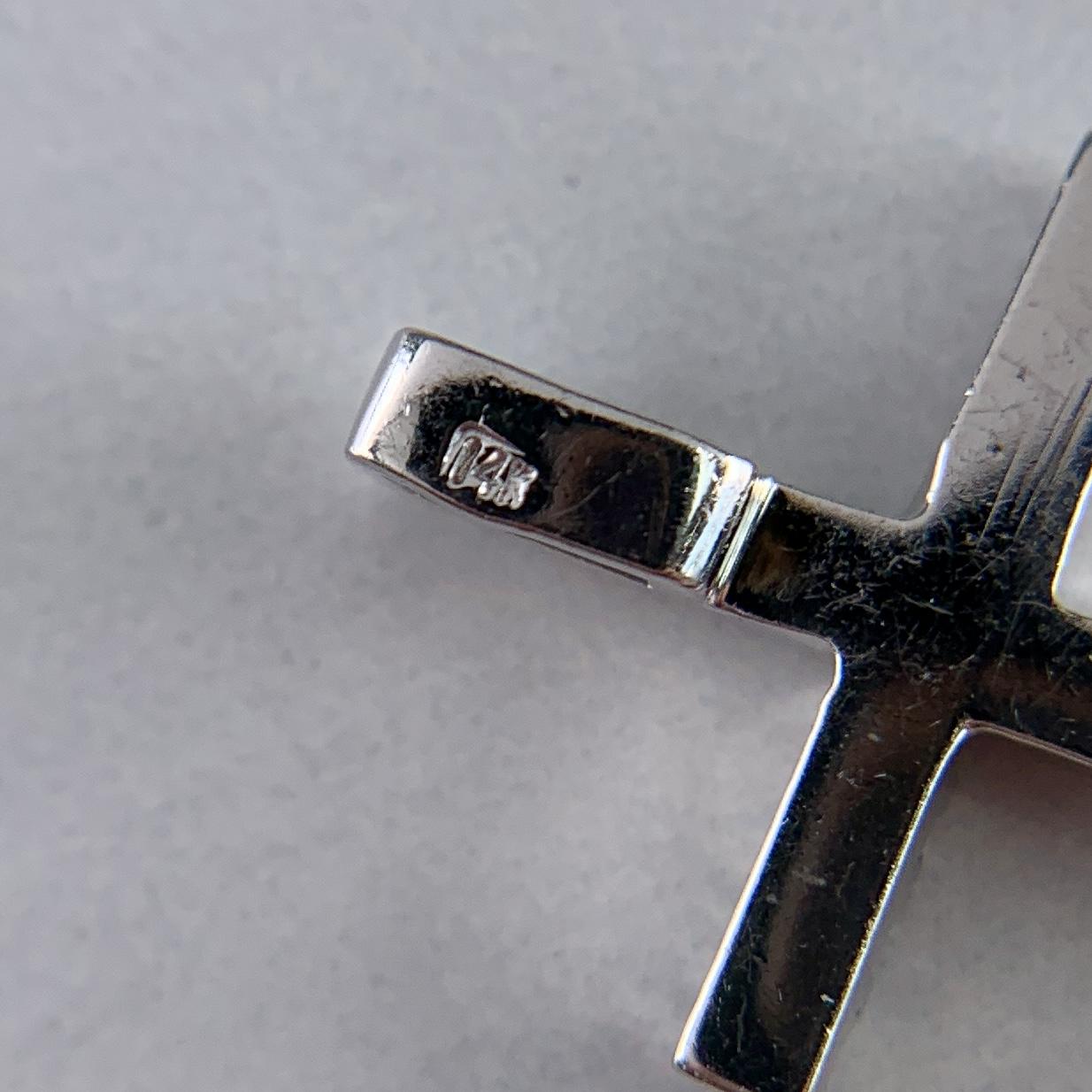 Estate Diamond Cross Pendant Necklace 14k White Gold