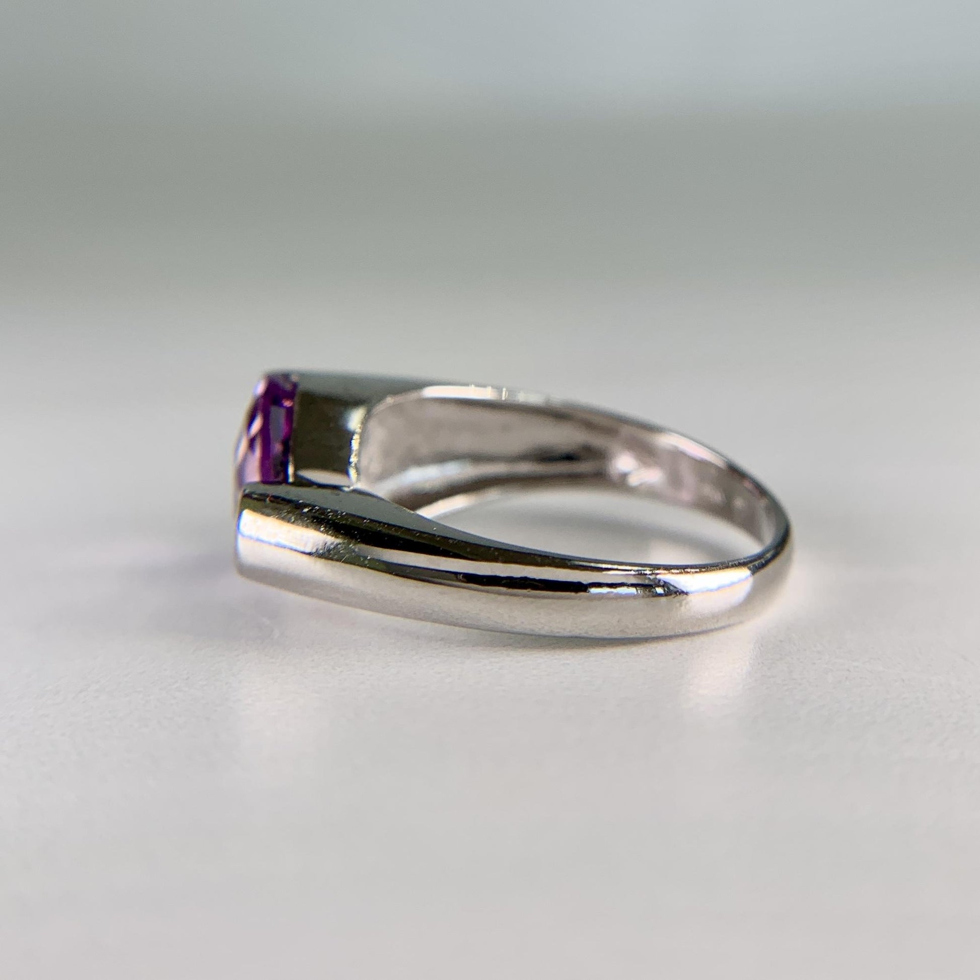 Checkerboard Cut Amethyst and Diamond Ring 14k White Gold
