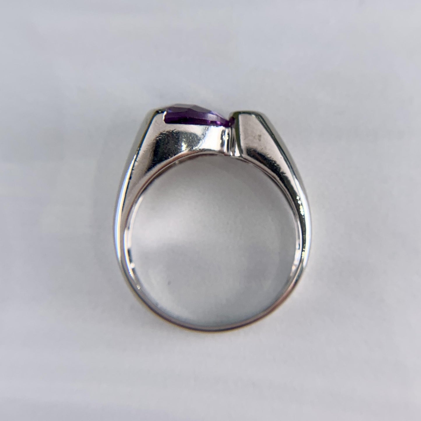 Checkerboard Cut Amethyst and Diamond Ring 14k White Gold