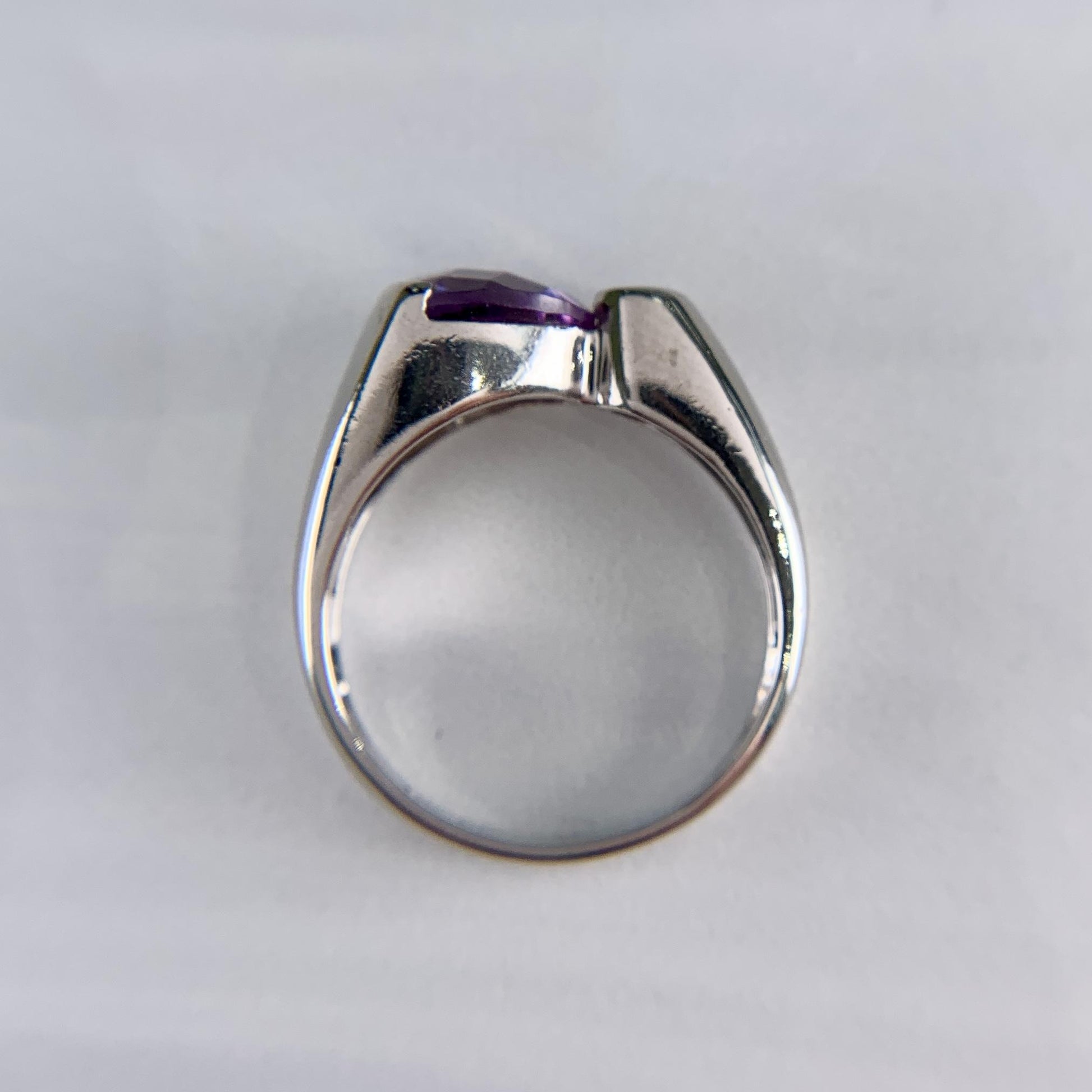 Checkerboard Cut Amethyst and Diamond Ring 14k White Gold