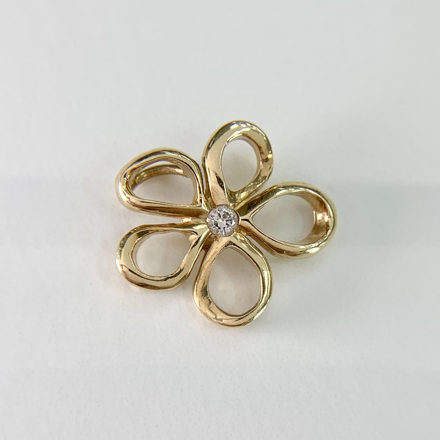 Small Diamond Flower Pendant 14k Yellow Gold