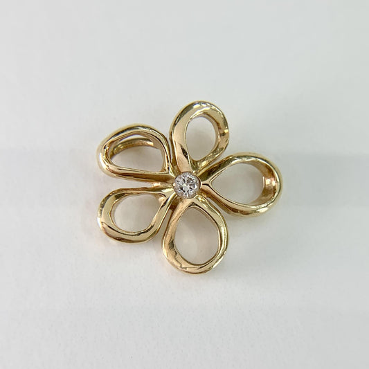 Small Diamond Flower Pendant 14k Yellow Gold