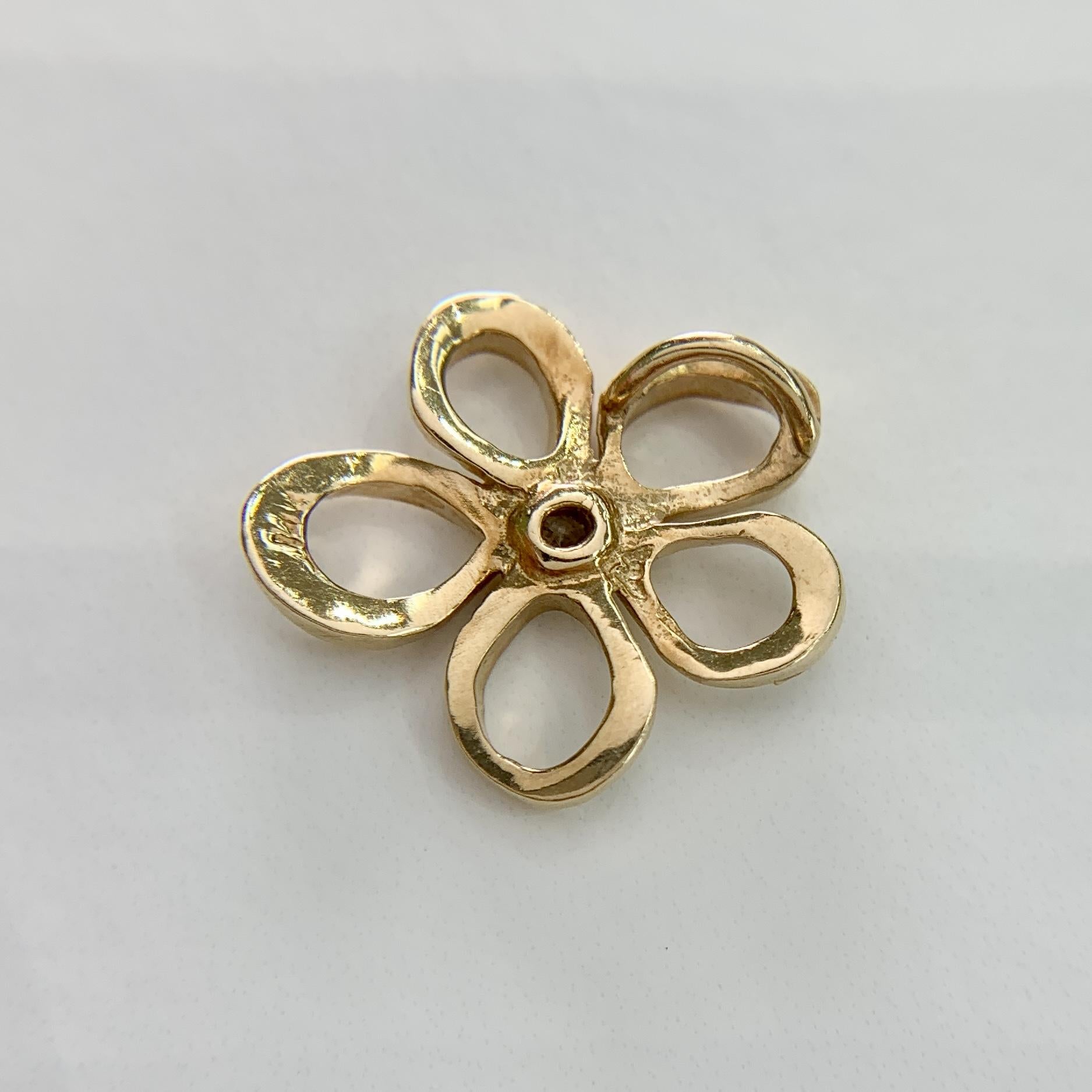 Small Diamond Flower Pendant 14k Yellow Gold