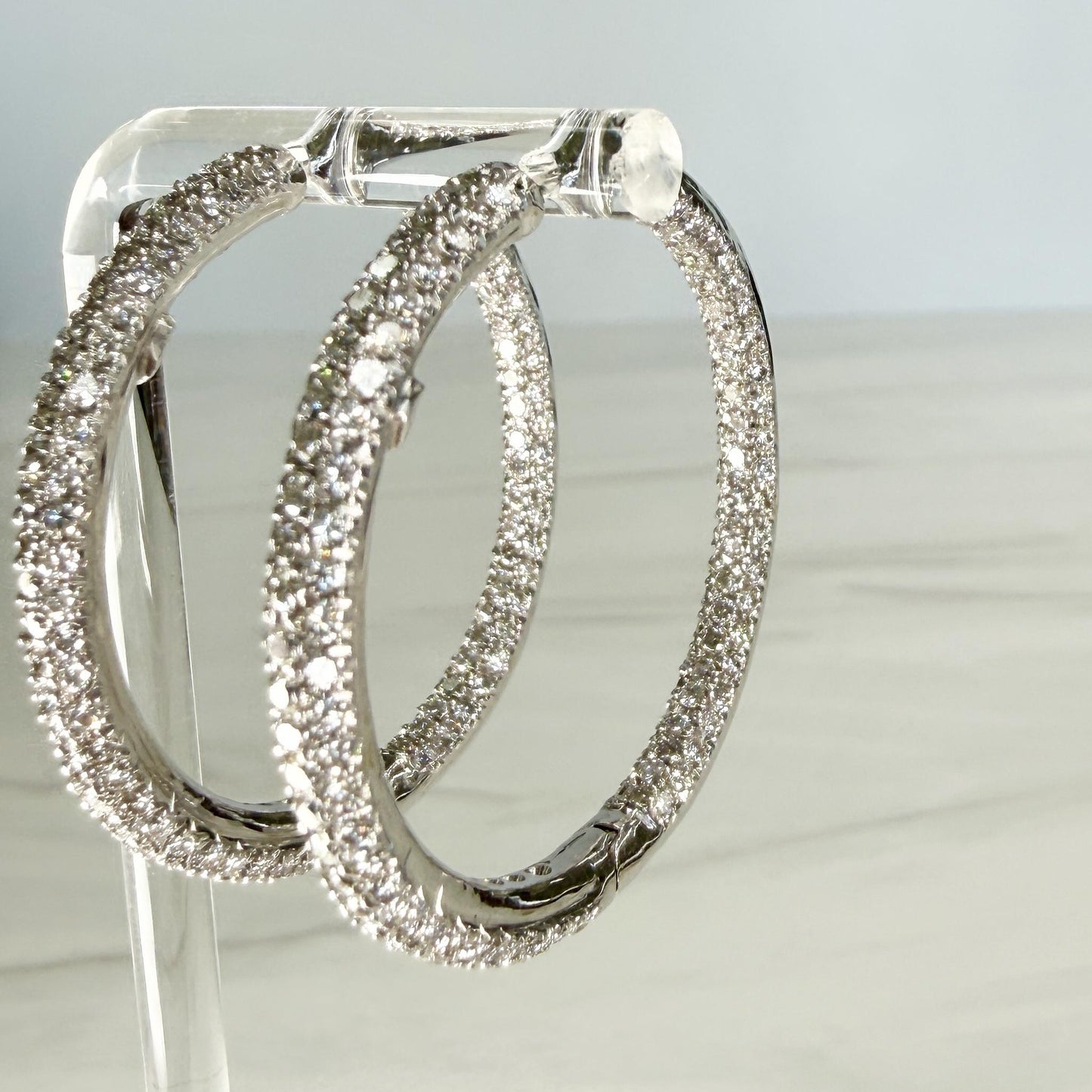 Large Inside out Diamond Hoop Earrings 18k White Gold