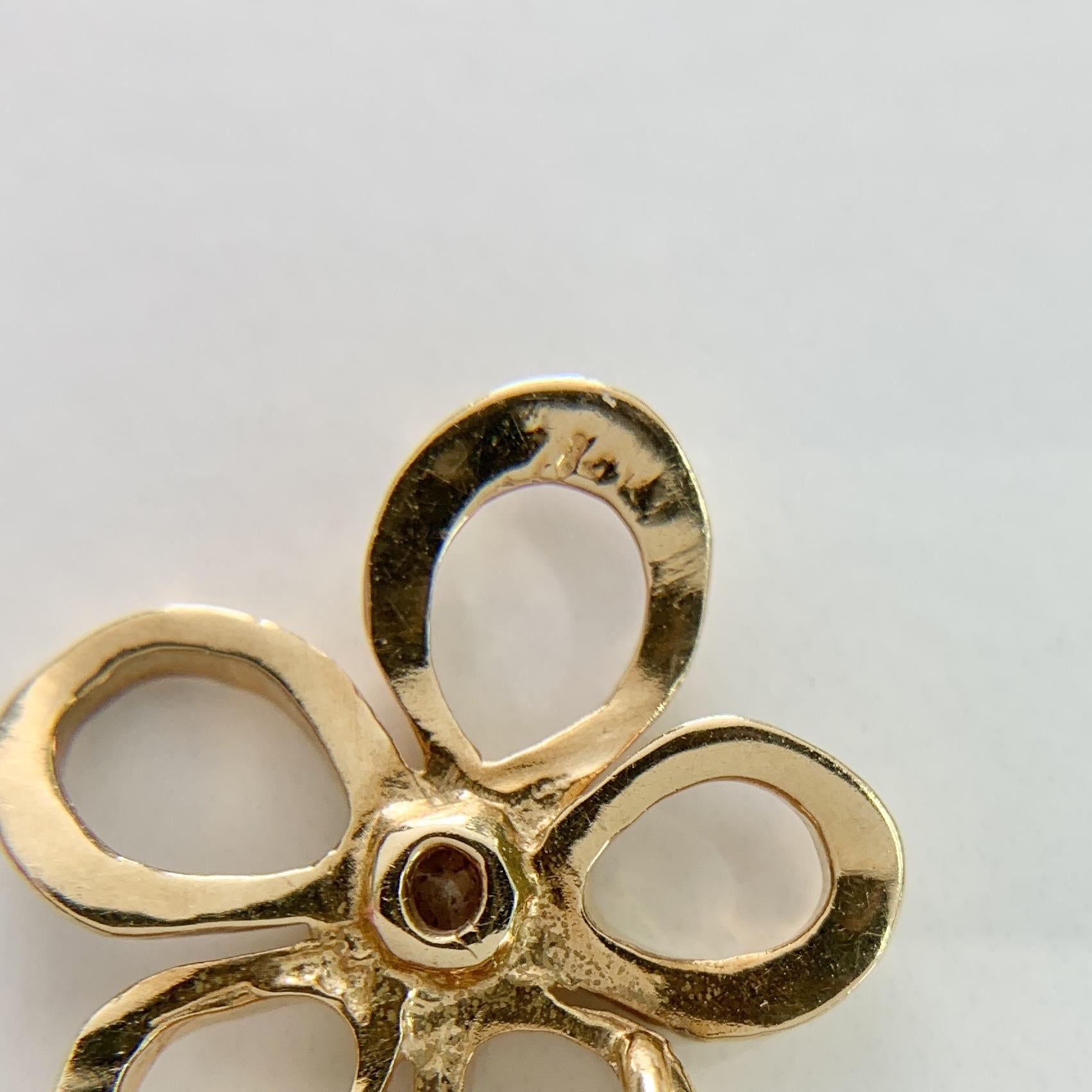 Small Diamond Flower Pendant 14k Yellow Gold