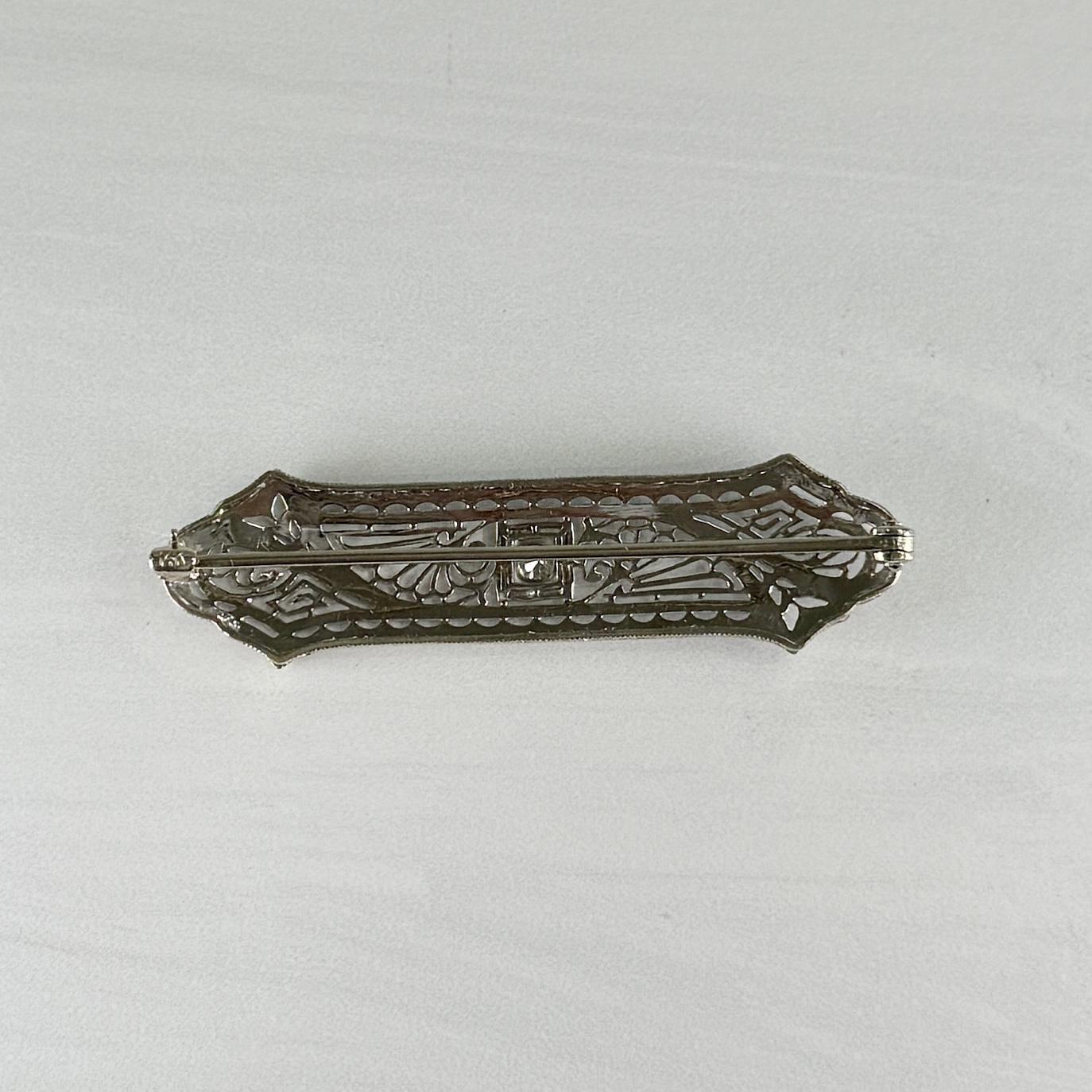 1925 Antique Art Deco Filigree Old European Cut Diamond Brooch 14k White Gold