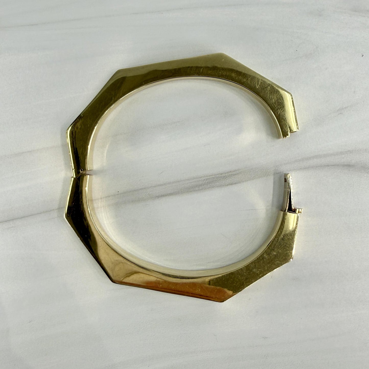 1980's Vintage Octagonal Geometric Bracelet Bangle 14k Yellow Gold