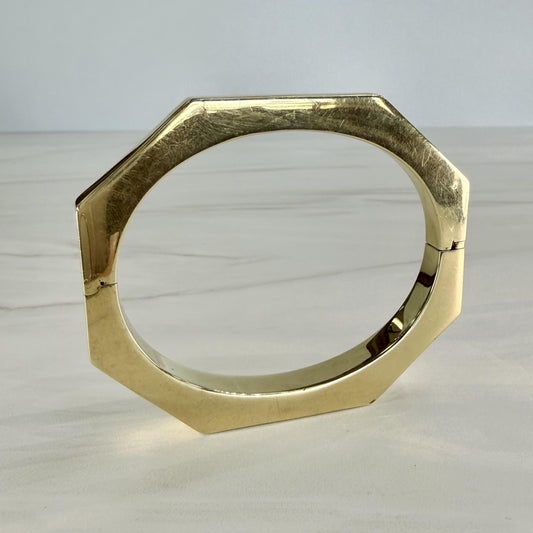 1980's Vintage Octagonal Geometric Bracelet Bangle 14k Yellow Gold