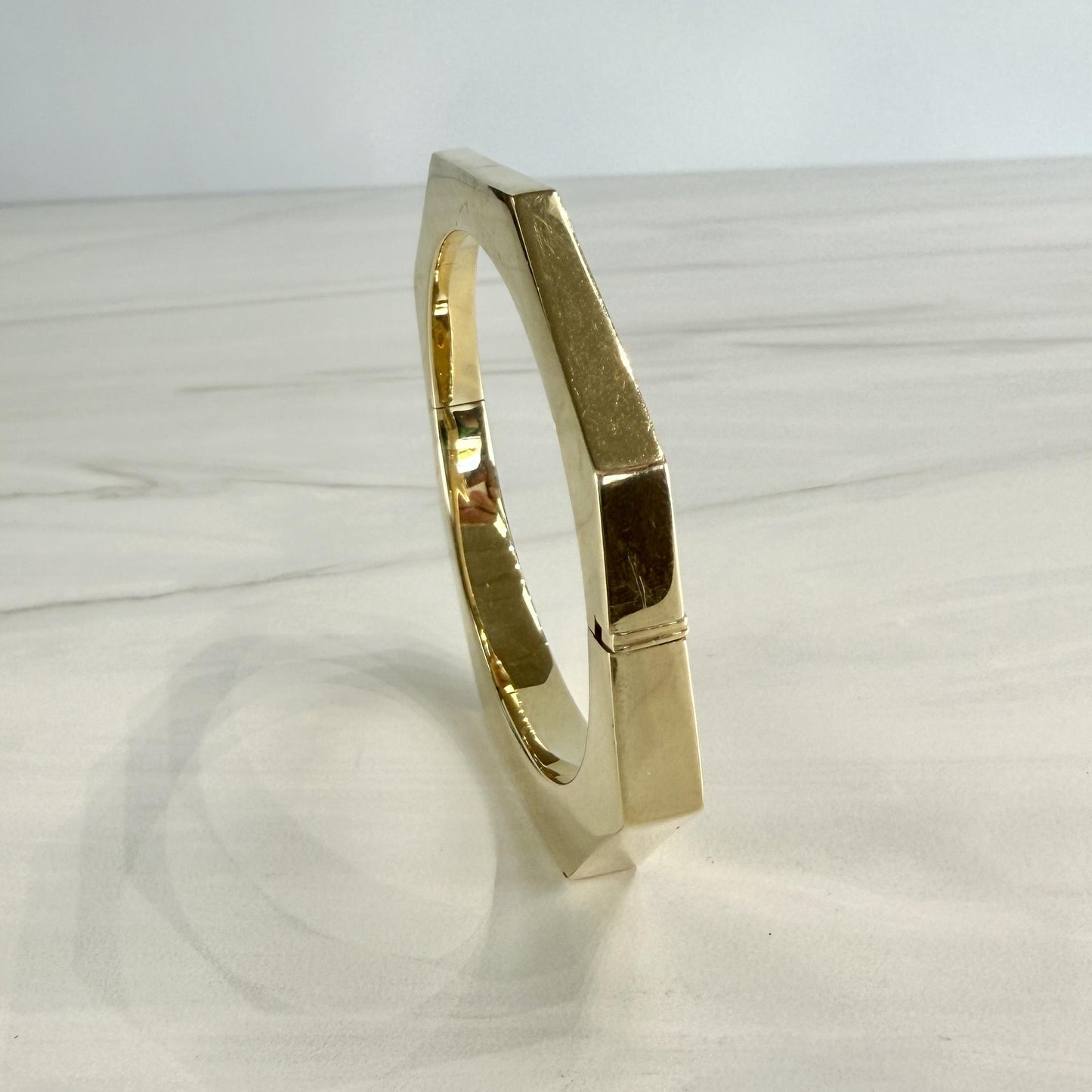 1980's Vintage Octagonal Geometric Bracelet Bangle 14k Yellow Gold