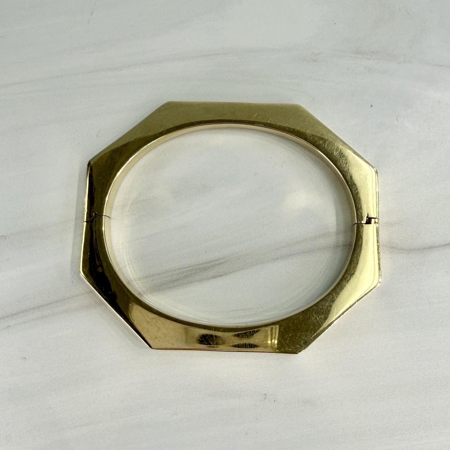 1980's Vintage Octagonal Geometric Bracelet Bangle 14k Yellow Gold