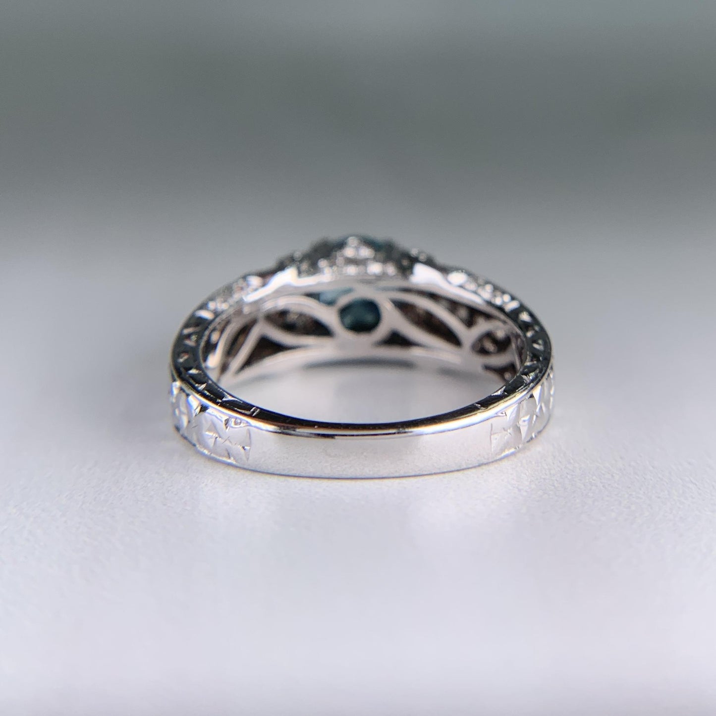 Blue Zircon and Diamond Ring 18k White Gold
