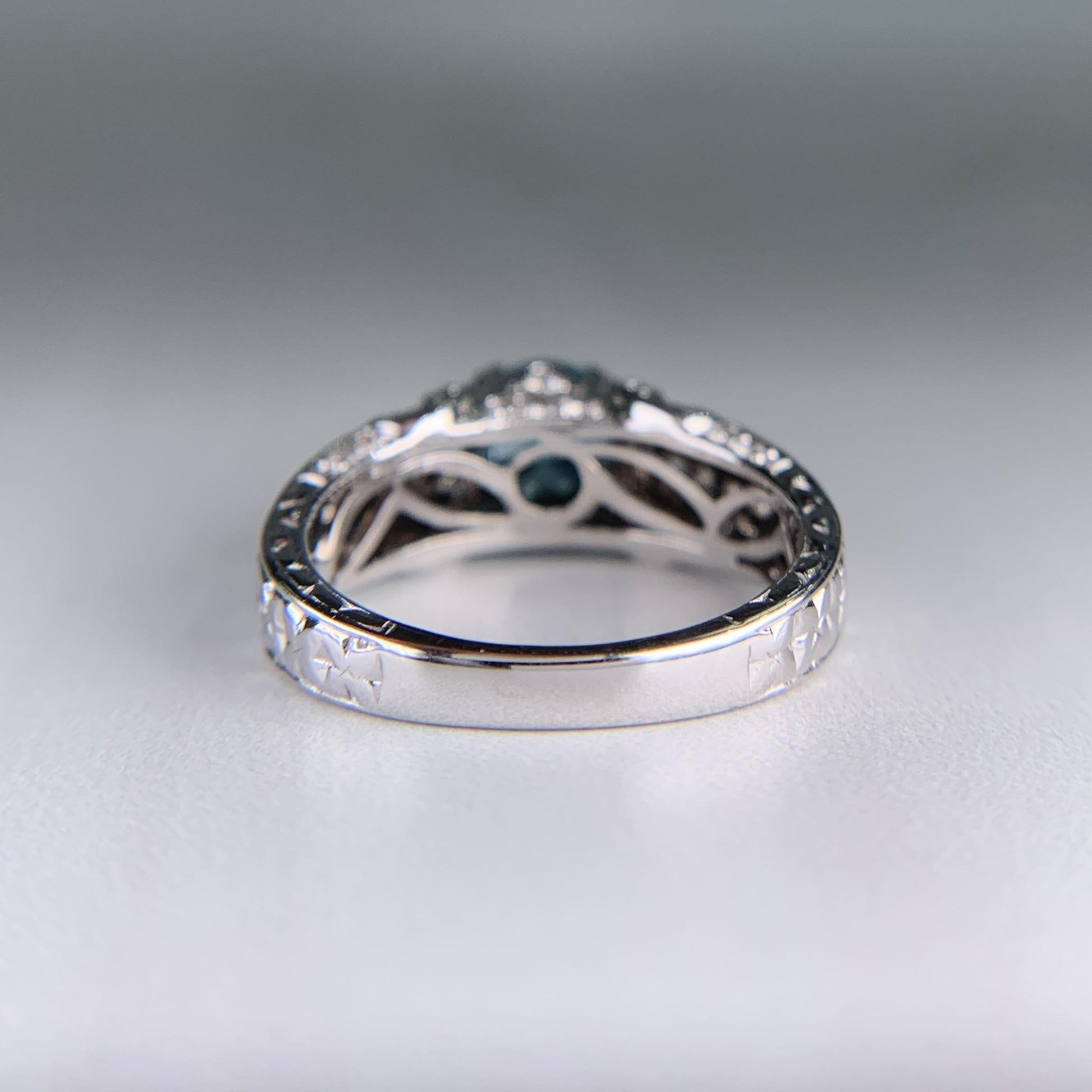 Blue Zircon and Diamond Ring 18k White Gold