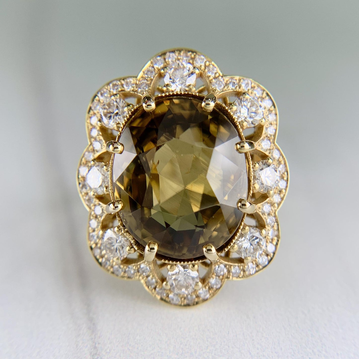 Zircon and Diamond Halo Ring 14k Yellow Gold