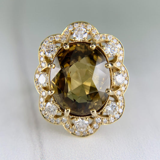 Zircon and Diamond Halo Ring 14k Yellow Gold