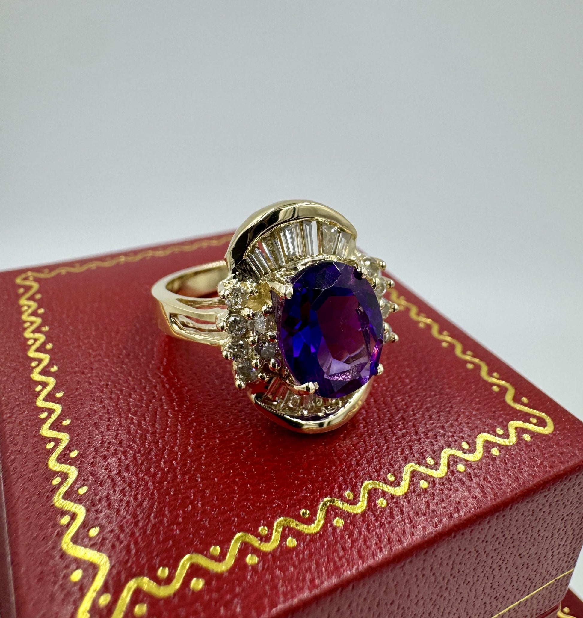 Estate 14k Amethyst Diamond Cocktail Ring