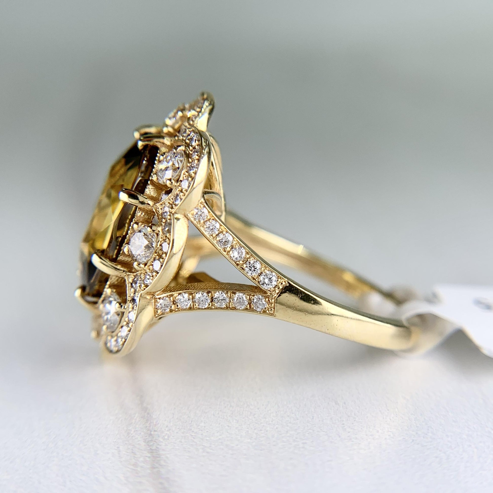 Zircon and Diamond Halo Ring 14k Yellow Gold